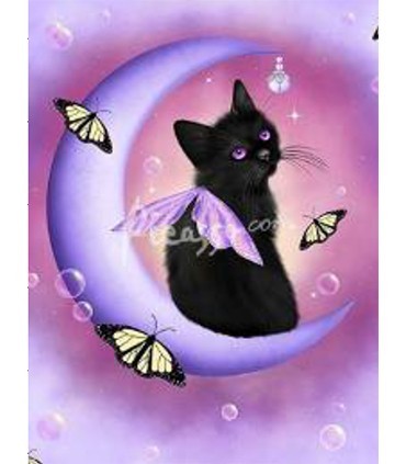 Chat féérique dans un croissant de lune Broderie Diamant