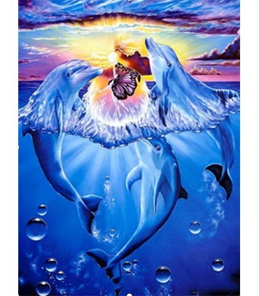 Dessin de dauphin au couché de soleil Broderie Diamant