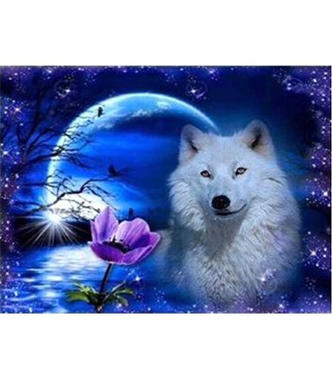 Loup blanc Broderie Diamant