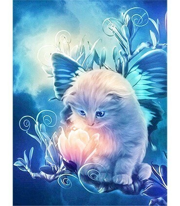 Chaton Blanc dans un monde féérique Diamond Painting