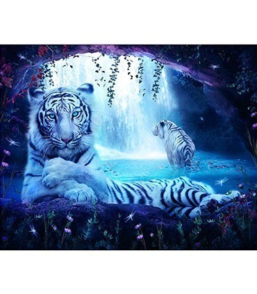 Tigres Blanc dans leur grotte Diamond Painting