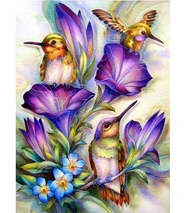 Colibri et Fleurs violette Diamond Painting