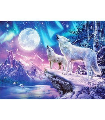 Loups blanc sous la lune Diamond Painting