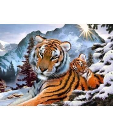 Peinture de tigre avec son tigron Diamond Painting