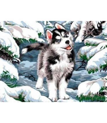 Chiot Husky dans la neige Diamond Painting
